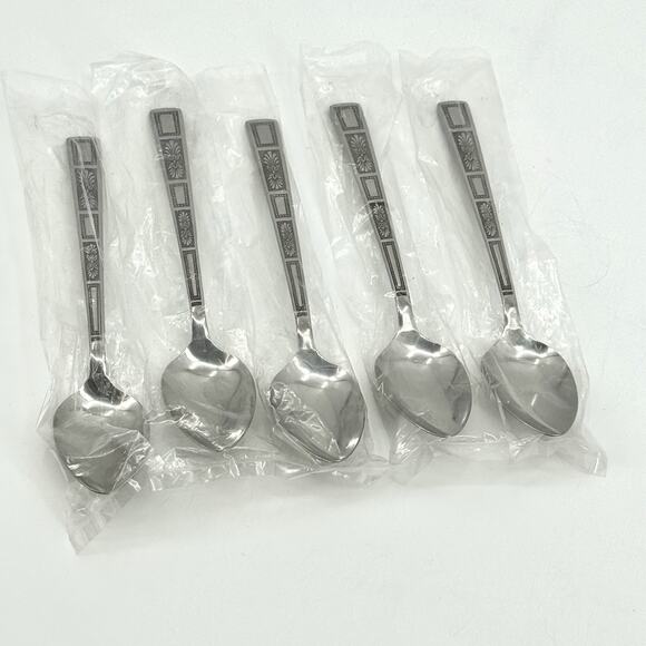 Lifetime Stainless Flatware SILVER LEAVES Japan/Korea NOS 5 Tablespoons MCM - Picture 6 of 6